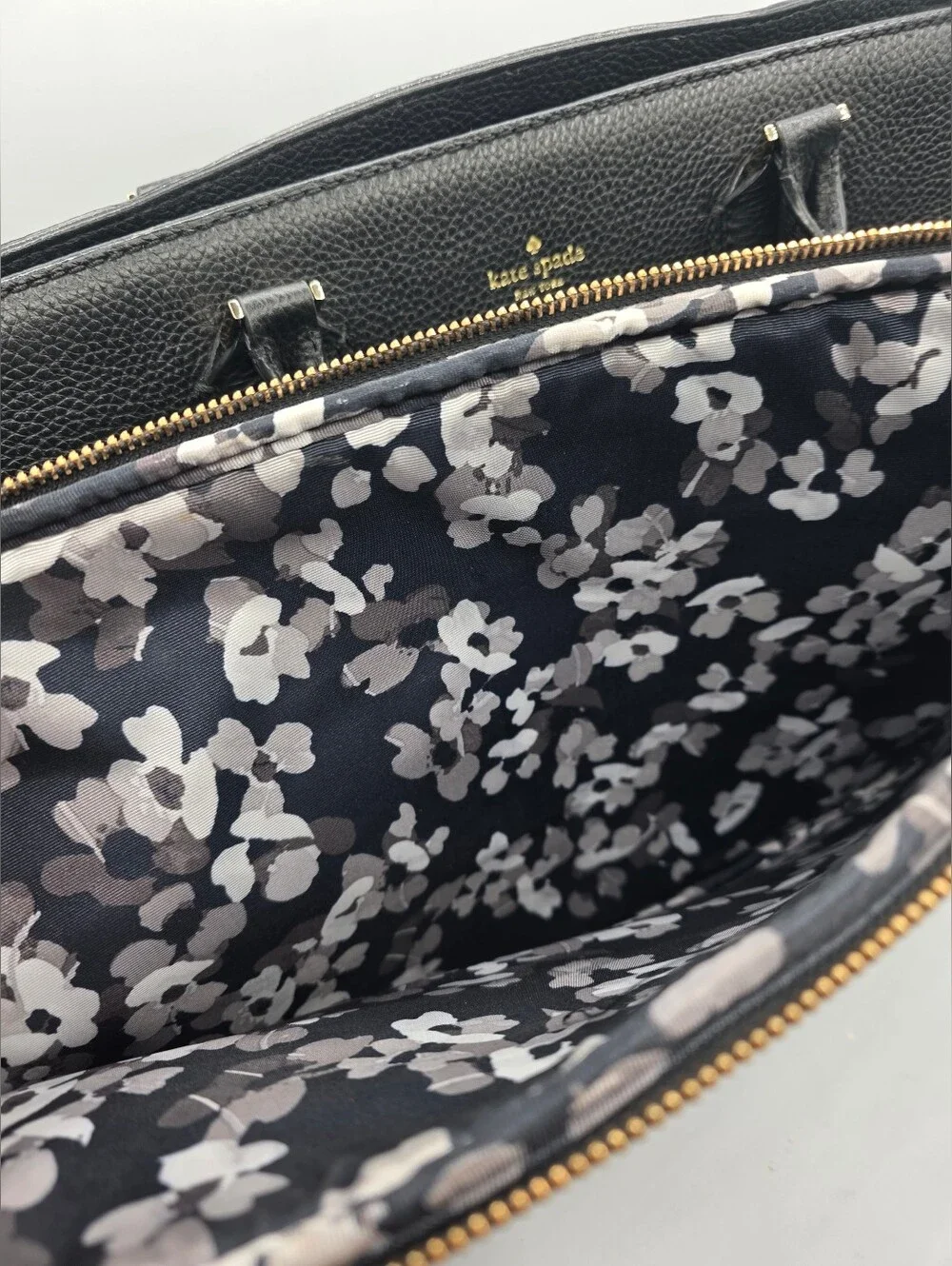 kate spade Black Leather Laptop Bag Tote With  Floral Laptop Tote Bag.